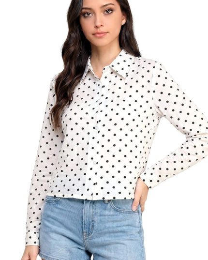LELIS-902 Polka Dot Button Down Top – Long Sleeve Style