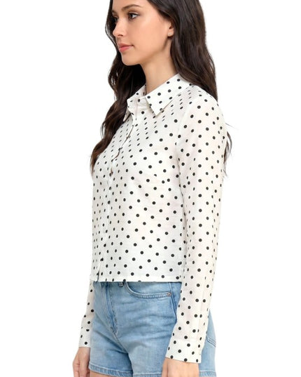 LELIS-902 Polka Dot Button Down Top – Long Sleeve Style