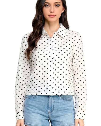LELIS-902 Polka Dot Button Down Top – Long Sleeve Style
