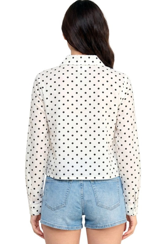 LELIS-902 Polka Dot Button Down Top – Long Sleeve Style