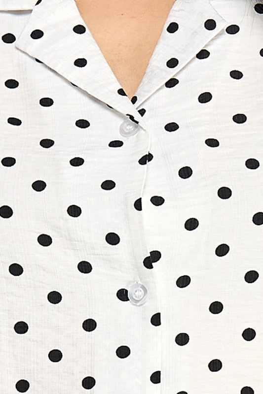 LELIS-902 Polka Dot Button Down Top – Long Sleeve Style