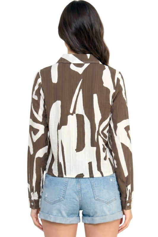 LELIS-802 Unique Print Button Down Top – Long Sleeve Style