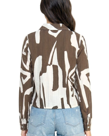 LELIS-802 Unique Print Button Down Top – Long Sleeve Style