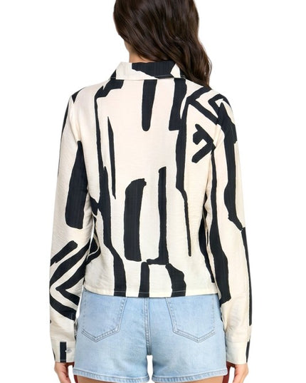 LELIS-702 Unique Print Button Down Top – Long Sleeve Style
