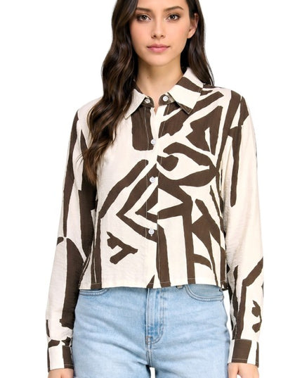 LELIS-702 Unique Print Button Down Top – Long Sleeve Style