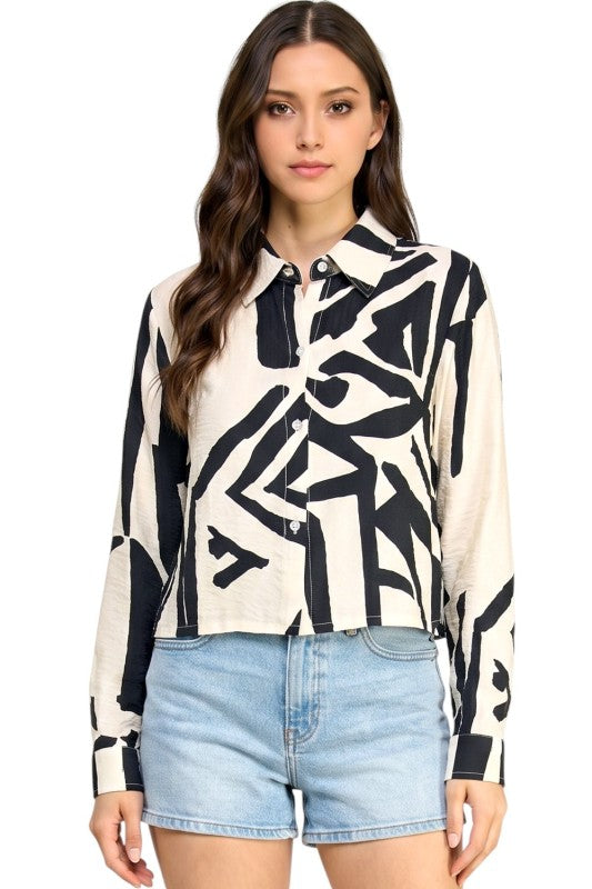 LELIS-702 Printed Button Down Top – Modern Style
