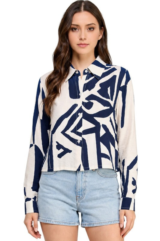 LELIS-702 Printed Button Down Top – Modern Style