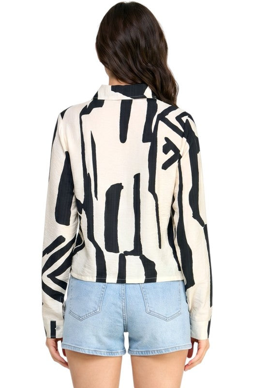 LELIS-702 Printed Button Down Top – Modern Style