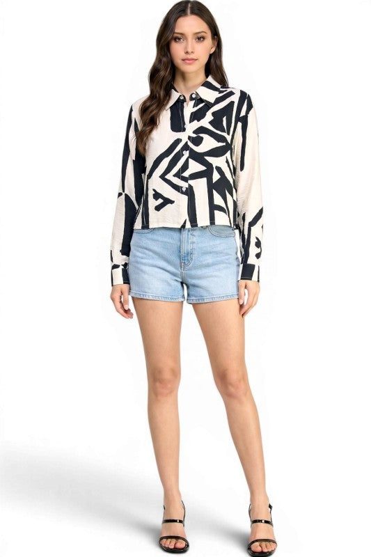 LELIS-702 Printed Button Down Top – Modern Style