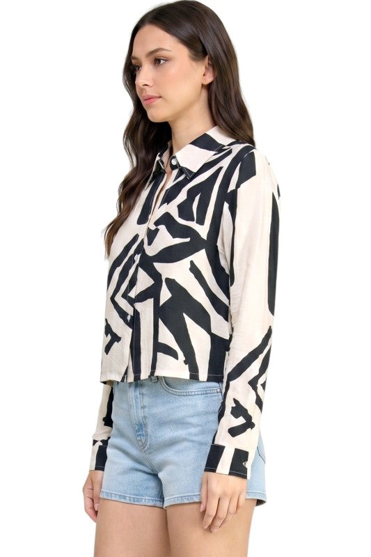 LELIS-702 Printed Button Down Top – Modern Style