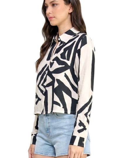 LELIS-702 Unique Print Button Down Top – Long Sleeve Style