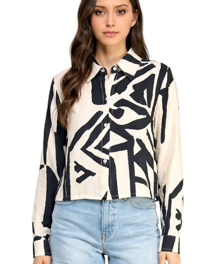 LELIS-702 Unique Print Button Down Top – Long Sleeve Style