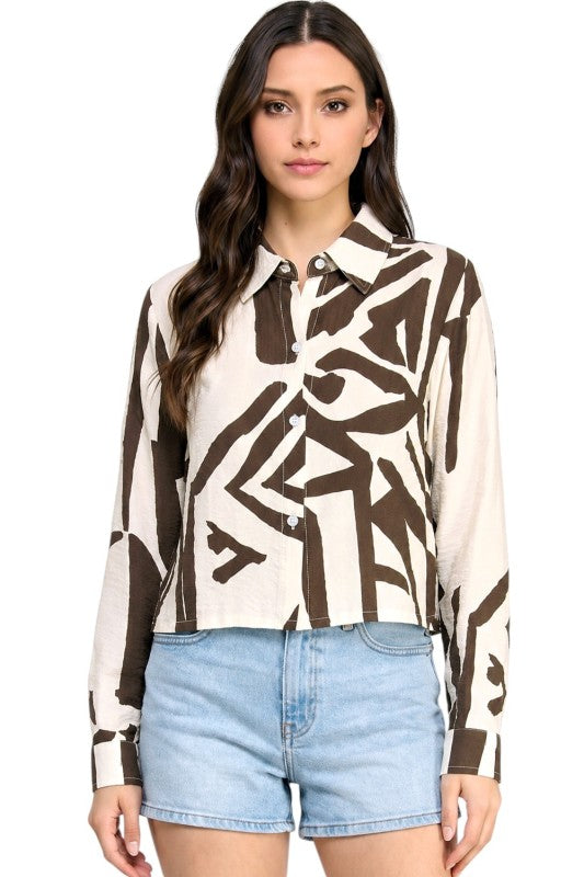LELIS-702 Printed Button Down Top – Modern Style