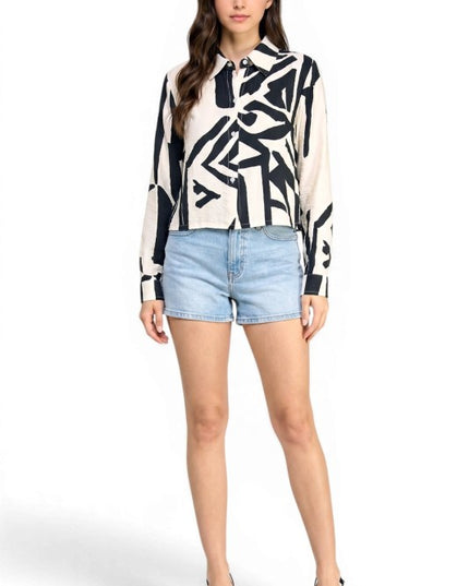 LELIS-702 Unique Print Button Down Top – Long Sleeve Style