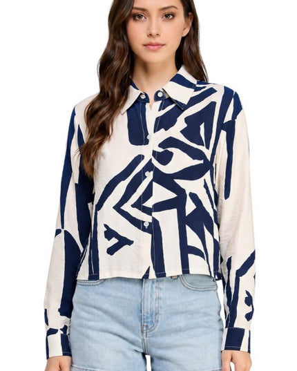 LELIS-702 Unique Print Button Down Top – Long Sleeve Style