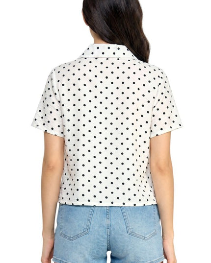 LELIS-901 Polka Dot Button Down Top – Short Sleeve Style