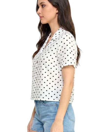 LELIS-901 Polka Dot Button Down Top – Short Sleeve Style