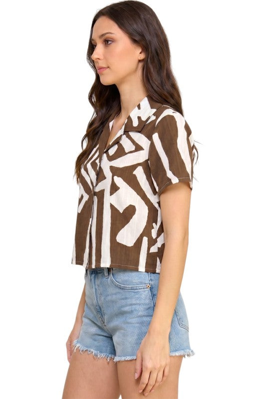 LELIS-801 Unique Print Button Down Top