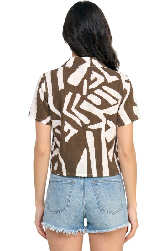 LELIS-801 Unique Print Button Down Top