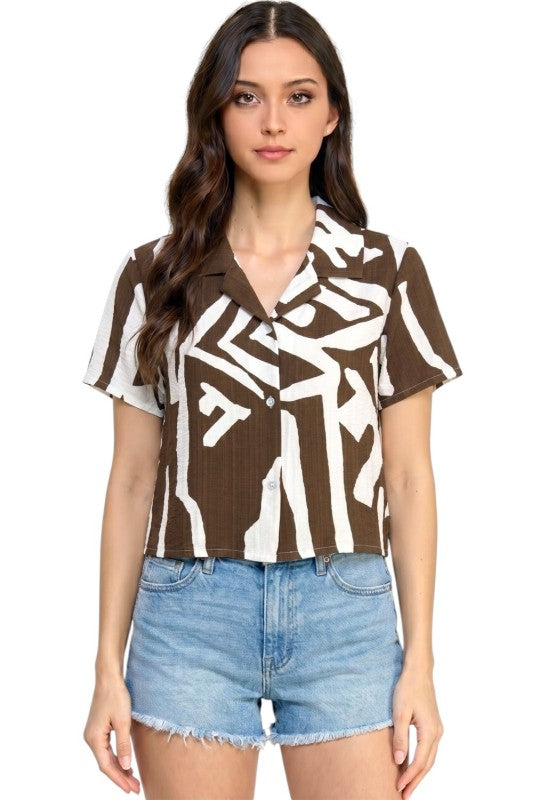 LELIS-801 Unique Print Button Down Top