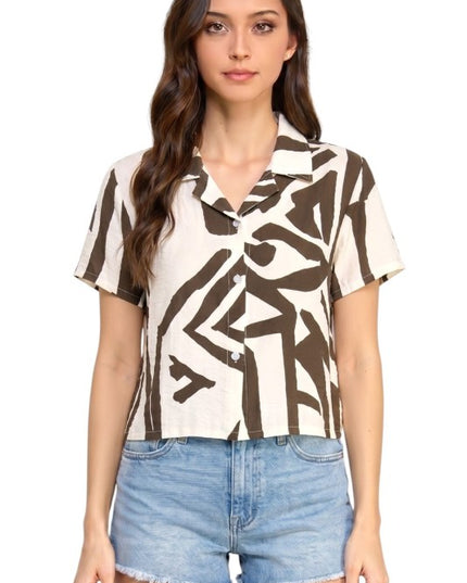 LELIS-701 Printed Short Sleeve Blouse – Statement Look