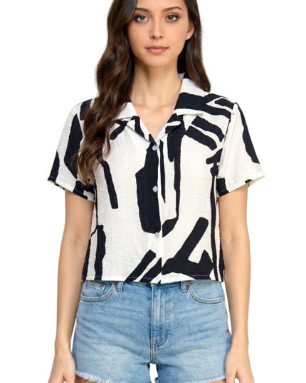 LELIS-701 Printed Short Sleeve Blouse – Statement Look
