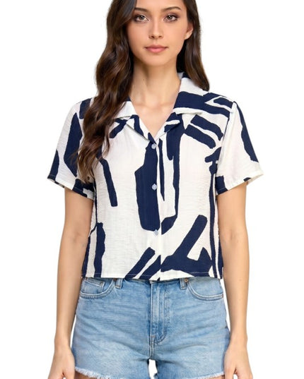 LELIS-701 Printed Short Sleeve Blouse – Statement Look