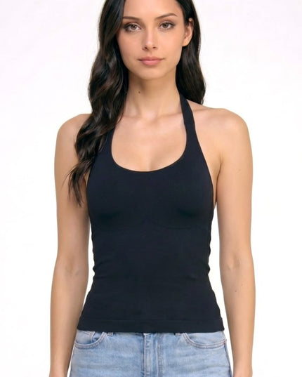 PT86 Seamless Halter Crop Tank – Double Layer Fit
