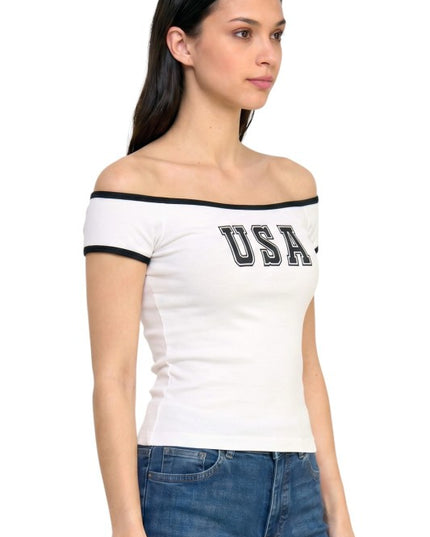 PT81 Off Shoulder Top – USA Graphic Statement Style