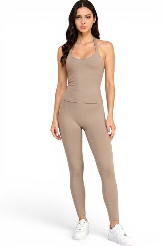 NH301 Active Halter Crop Top & High Waist Yoga Pant Set