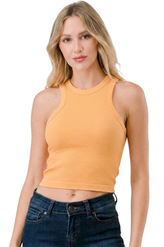 NT65 Ribbed Crop Tank Top – Fitted Stretch Everyday Basic Top