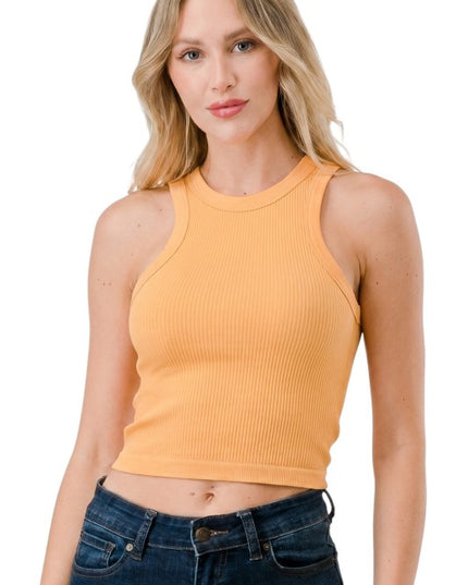 NT65 Ribbed Crop Tank Top – Fitted Stretch Everyday Basic Top