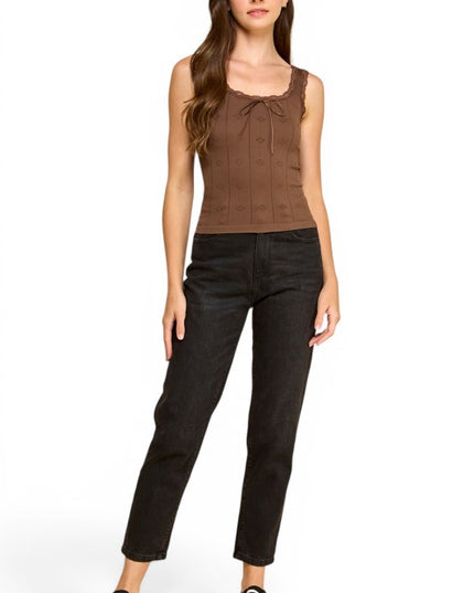 PT004L Lace Trim Tank Top – Fitted Stretch Ribbed Top
