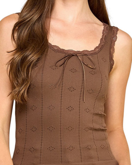 PT004L Lace Trim Tank Top – Fitted Stretch Ribbed Top