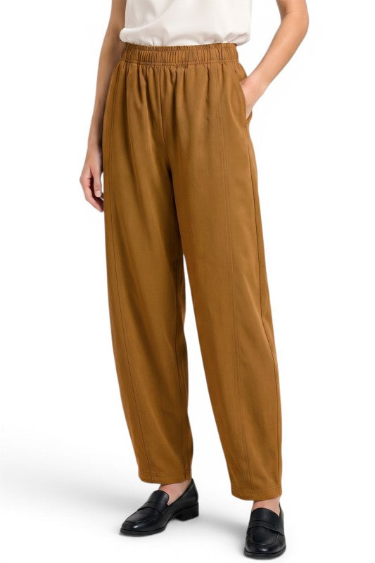 BRL02 Barrel Leg Pants with Elastic Waist – Modern Style