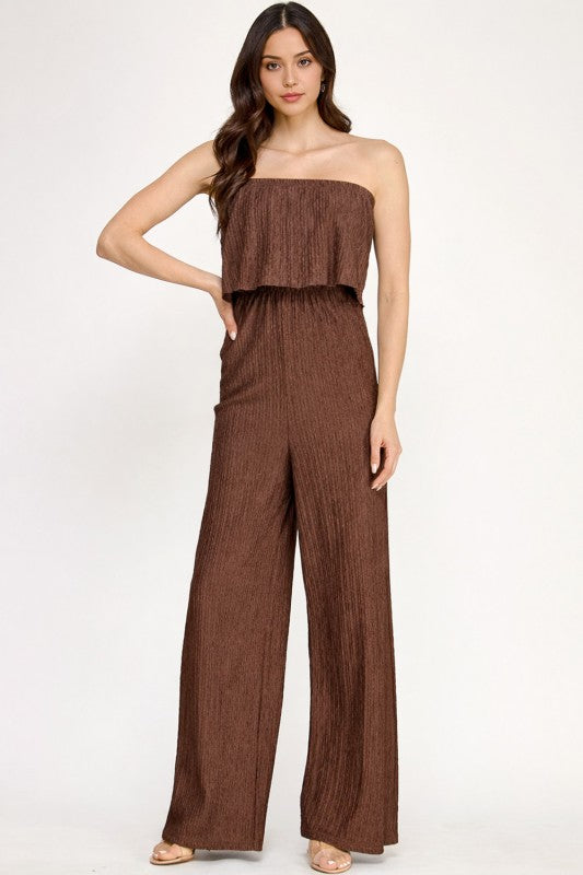 HK903 Off Shoulder Crinkle Jumpsuit – Chic Resort Look