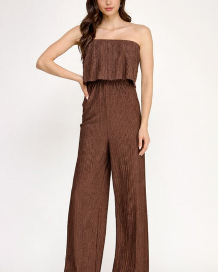 HK903 Off Shoulder Crinkle Jumpsuit – Chic Resort Look