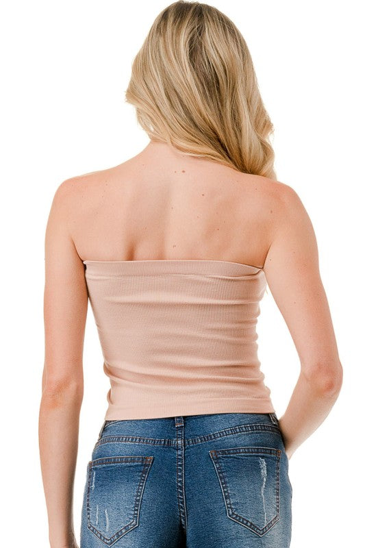 315L Ribbed Long Tube Top – Fitted Stretch Strapless Top