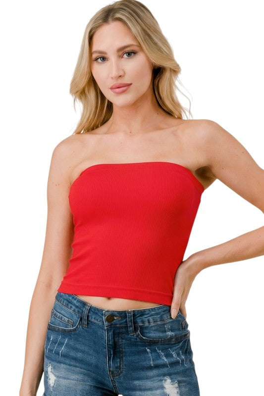 315L Ribbed Long Tube Top – Fitted Stretch Strapless Top