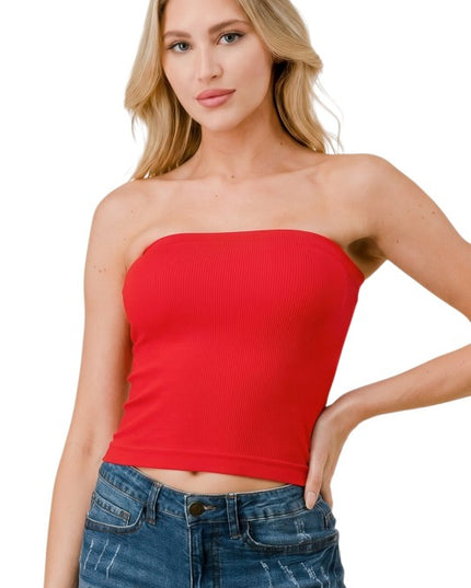 315L Ribbed Long Tube Top – Fitted Stretch Strapless Top