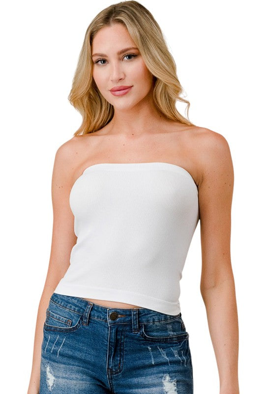 315L Ribbed Long Tube Top – Fitted Stretch Strapless Top