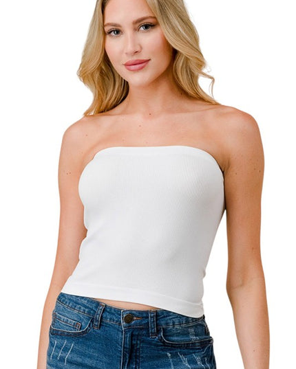 315L Ribbed Long Tube Top – Fitted Stretch Strapless Top