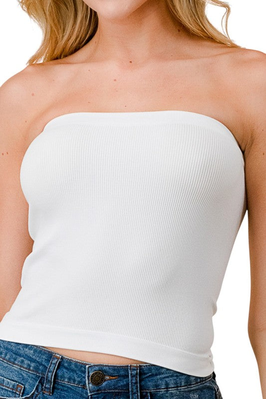 315L Ribbed Long Tube Top – Fitted Stretch Strapless Top