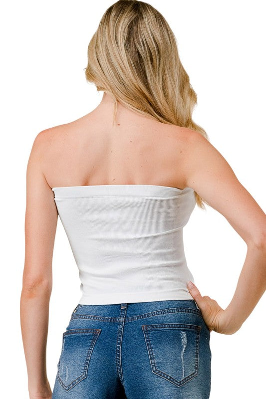 315L Ribbed Long Tube Top – Fitted Stretch Strapless Top