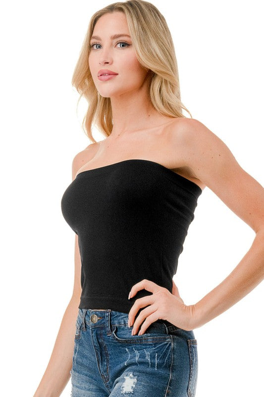 315L Ribbed Long Tube Top – Fitted Stretch Strapless Top