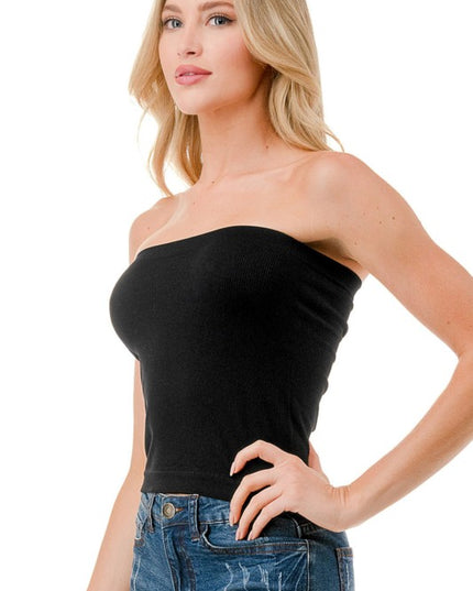 315L Ribbed Long Tube Top – Fitted Stretch Strapless Top
