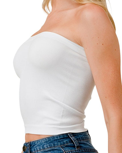315L Ribbed Long Tube Top – Fitted Stretch Strapless Top