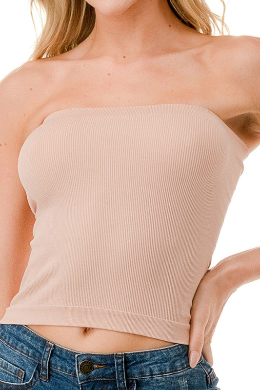 315L Ribbed Long Tube Top – Fitted Stretch Strapless Top