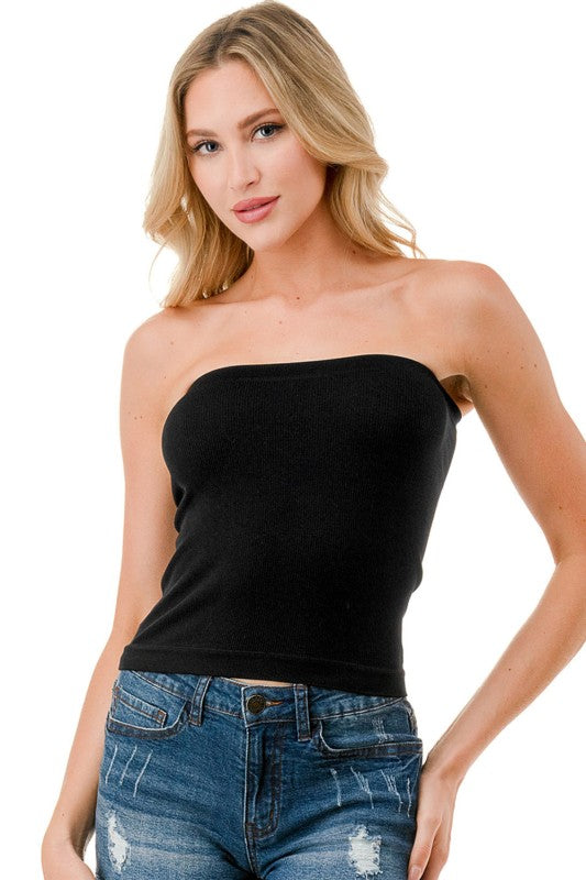 315L Ribbed Long Tube Top – Fitted Stretch Strapless Top
