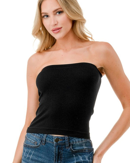 315L Ribbed Long Tube Top – Fitted Stretch Strapless Top